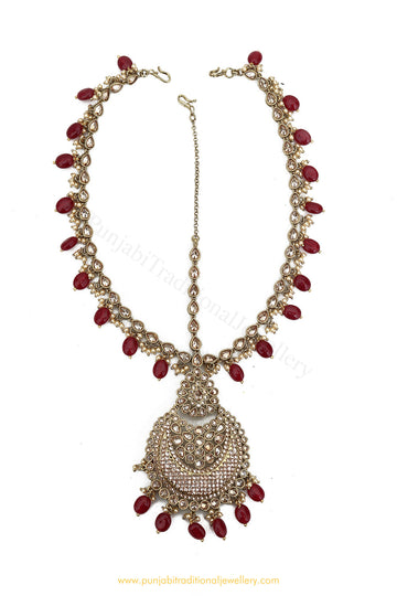 Antique Gold Finished Rubby Champagne Stone Matha Patti By PTJ Exclusive